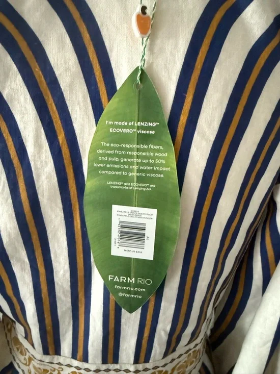 FARM Rio White Pineapple Deco Maxi Dress Linen Viscose Blend Size M NWT - Picture 7 of 12